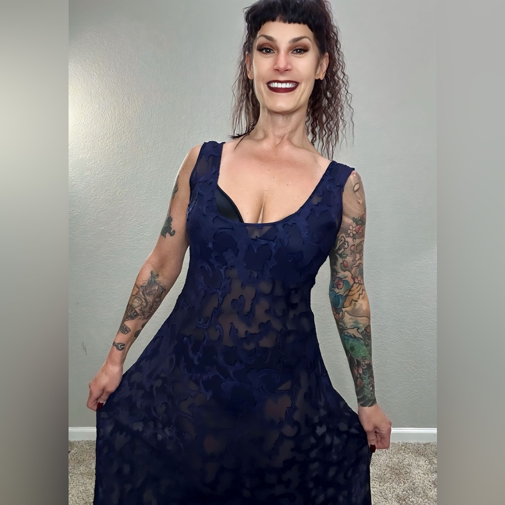 90s Victoria Secret Mina Dark Purple Sheer Maxi Nightgown Slip Dress Lingerie M - Picture 5 of 16